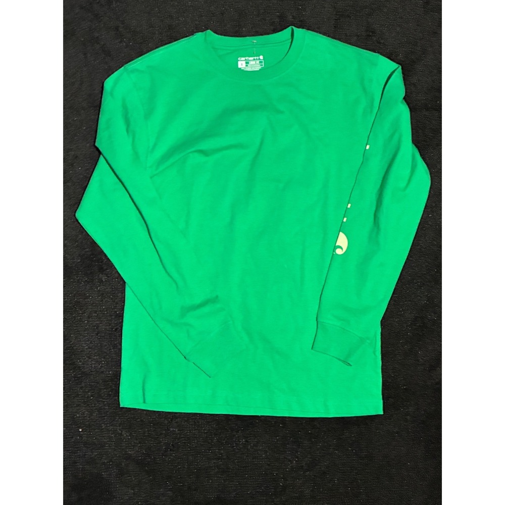 Carhartt Mens Loose Fit Long Sleeve Graphic T-Shirt Green Small Logo Sleeve